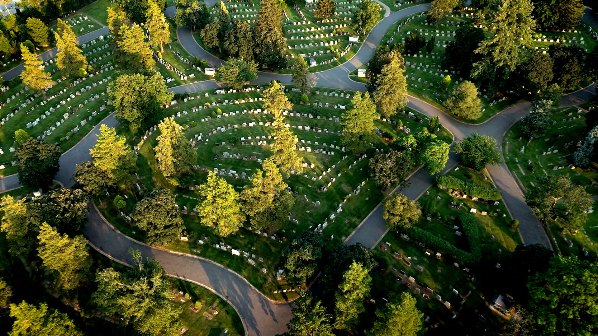 Aerial_Burial Aerial view of Glendale Cemetery's grounds during summer.